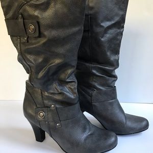 a.n.a Women’s Dark Grey Mid Calf Boots, Stack Heel